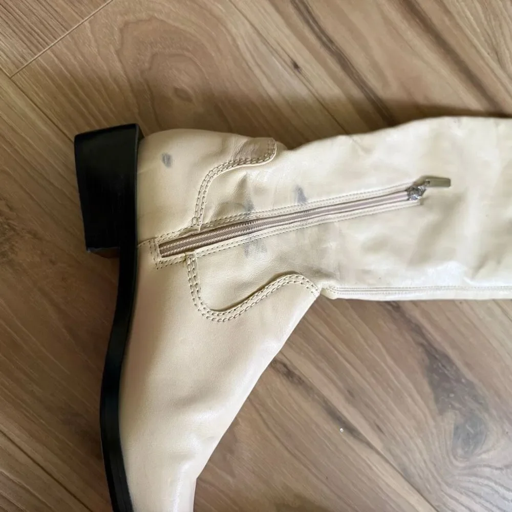 Schutz Womens Egg Shell Guily Up Square Toe Over The Knee High Boots Size 7